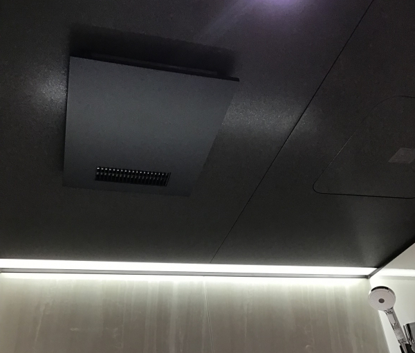 さり気なく輝くエンボス加工のテクスチャが上質感を演出する、チャコールブラック天井。