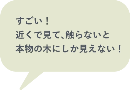 すごい！近くで見て、触らないと本物の木にしか見えない！