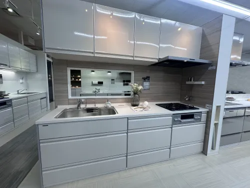 ■SJ842IB/モデルルーム展示品/Takara standard/タカラスタンダード/40万/システム収納棚/リフォーム/食器棚/グレー＆ベージュ系木目/天然 タカラスタンダード 展示品の通販