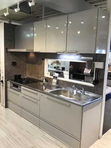 ■SJ842IB/モデルルーム展示品/Takara standard/タカラスタンダード/40万/システム収納棚/リフォーム/食器棚/グレー＆ベージュ系木目/天然 タカラスタンダード 展示品の通販