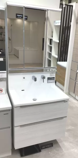 ナショナル　洗面台 洗面台交換工事 Panasonic エムライン 一面鏡、くもりシャット