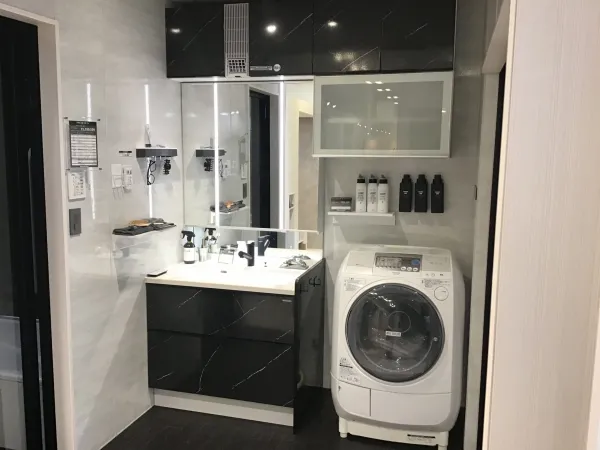 ナショナル　洗面台 ドレーナ TOTO 洗面化粧台 900幅 木目調 2枚扉 木枠一面鏡 広