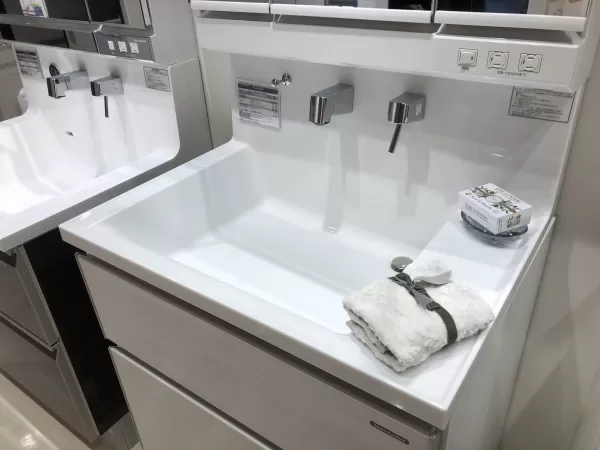 ユカチャンシステムキッチン&冷蔵庫・レトロな洗面所 洗面台（洗面所） ファミーユ 間口75cm ミックスウッドダーク