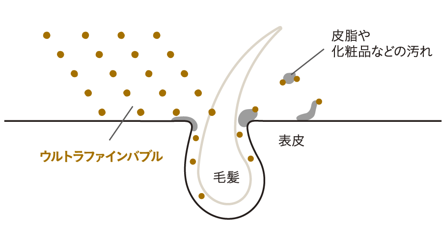 ウルトラファインバブル 毛髪 皮脂や化粧品などの汚れ 表皮