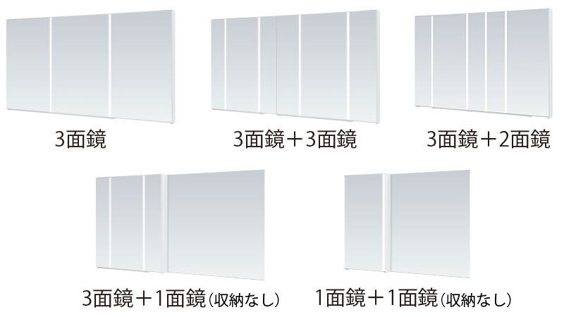 間口サイズによって、3面鏡、2面鏡、1面鏡となります。