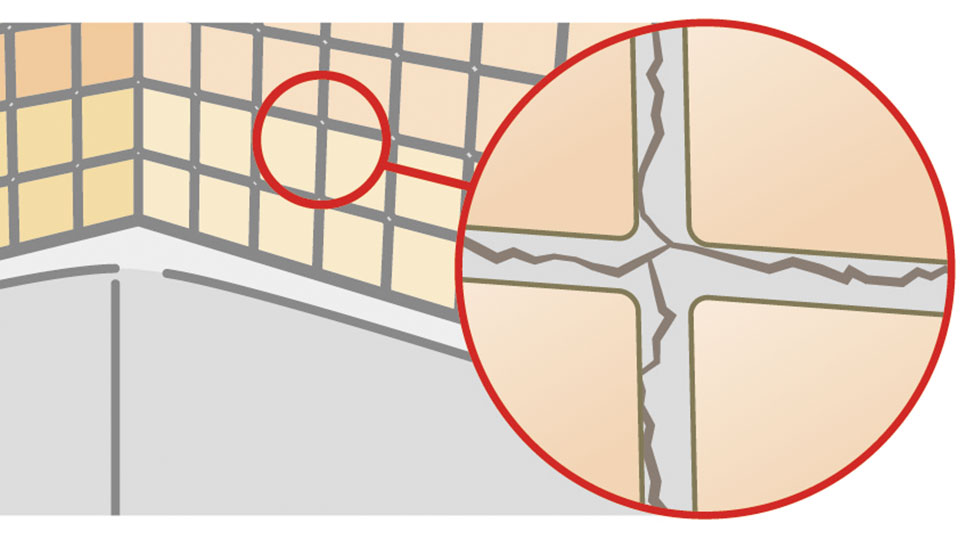 地震の際に、タイルの目地がひび割れたりする場合も･･･。