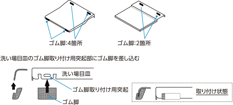 洗い場目皿のゴム脚が外れた場合の取り付け方