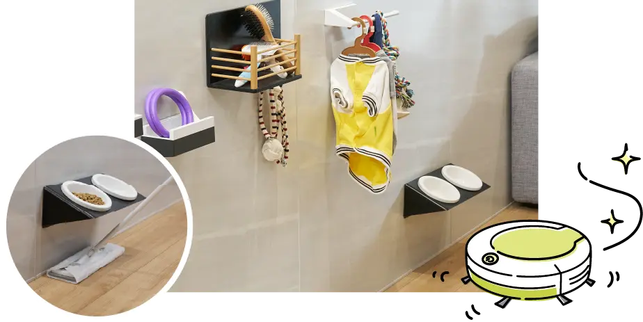 浮かせる収納で、棚の下もスッキリ