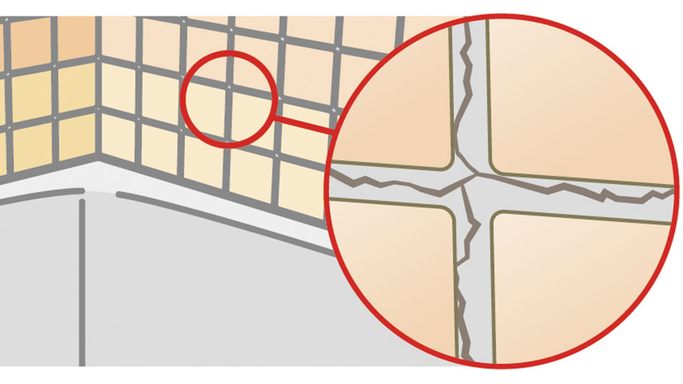 地震の際に、タイルの目地がひび割れたりする場合も・・・。